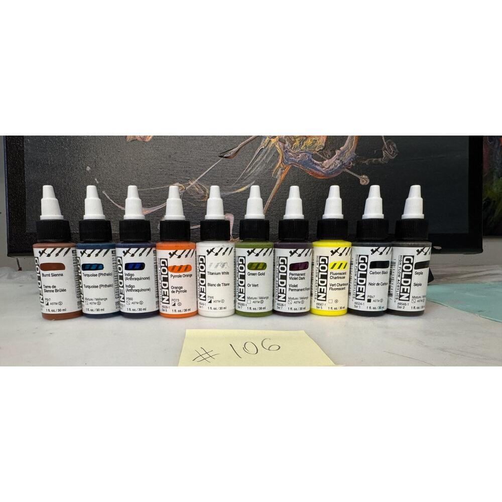 LOT OF 10 Golden High Flow Acrylics 1 fl. oz. /30 ml Sealed No Duplicates LOT106